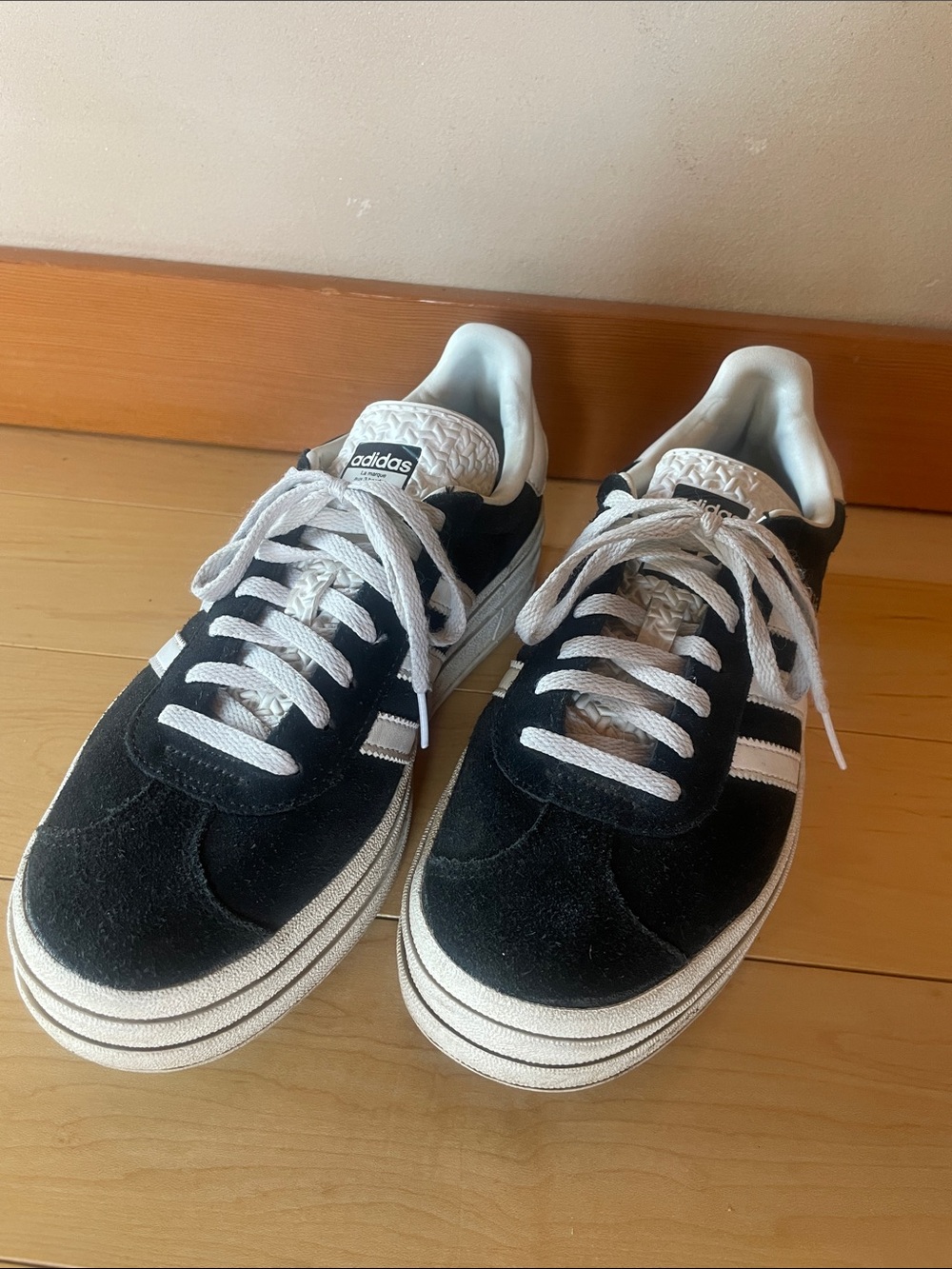 adidas Black and White Suede Gazelle sneakers.